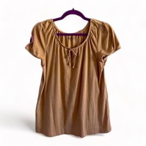 Cato Tan Top with Stretchy Crew Neck & Sleeve - M